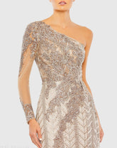 Beige Embellished One Shoulder A Line Gown